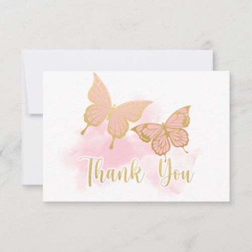 Pink Butterfly Baby Shower Invitation Thank You