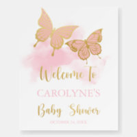 Pink Butterfly Baby Shower Invitation Welcome Foam Board