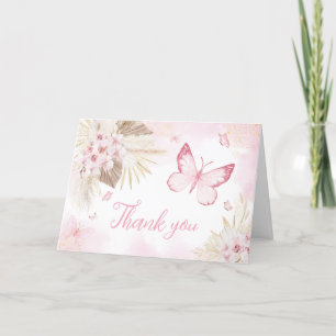 Pink Butterfly Baby Shower Letterpress Thank You Card