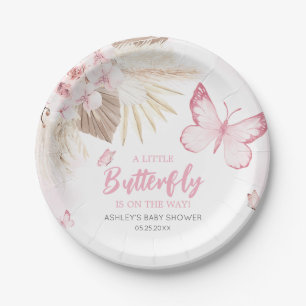 Pink Butterfly Baby Shower Paper Plates