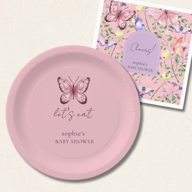 Pink Butterfly Baby Shower Paper Plates (Creator Uploaded)