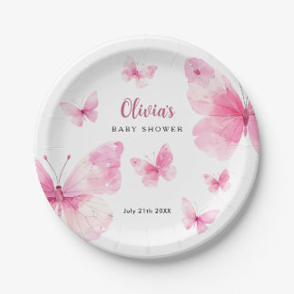 Pink Butterfly Baby Shower Paper Plates