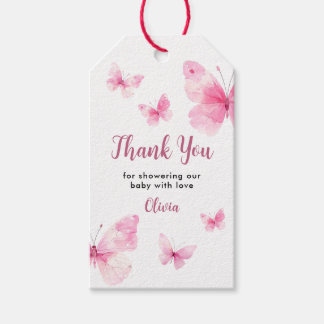 Pink Butterfly Baby Shower Thank You Gift Tags