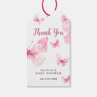 Pink Butterfly Baby Shower Thank You Gift Tags