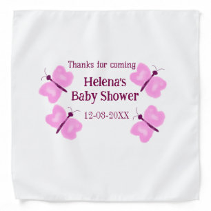 Pink butterfly Baby shower watercolor add name Bandana