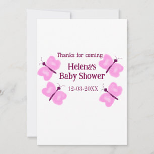 Pink butterfly Baby shower watercolor add name  Holiday Card