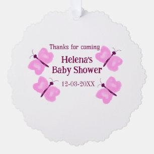 Pink butterfly Baby shower watercolor add name Ornament Card