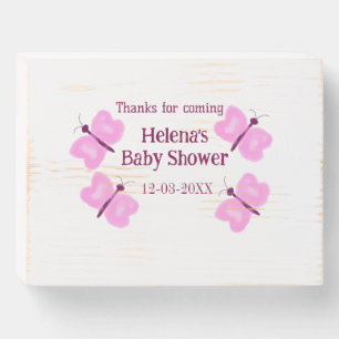 Pink butterfly Baby shower watercolor add name  Wooden Box Sign
