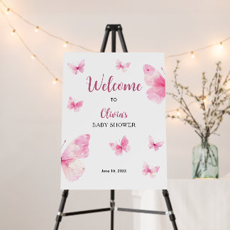 Pink Butterfly Baby Shower Welcome Foam Board
