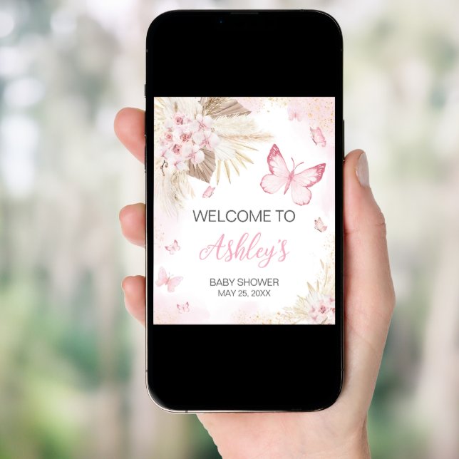 Pink Butterfly Baby Shower Welcome Poster (Front Digital)
