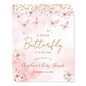 Pink Butterfly Baby Shower Welcome Poster