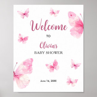 Pink Butterfly Baby Shower Welcome Poster