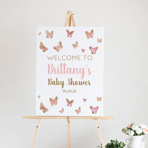 Pink Butterfly Baby Shower Welcome Sign