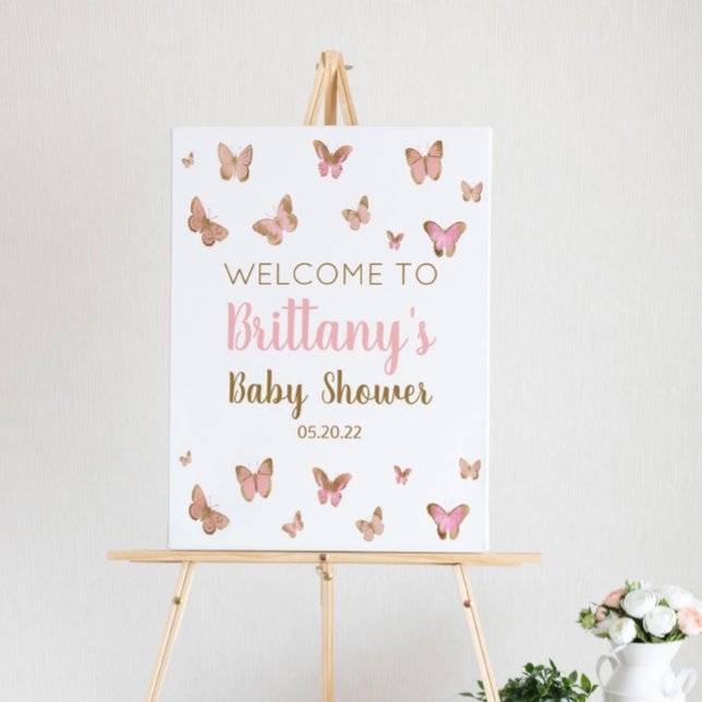 Pink Butterfly Baby Shower Welcome Sign (Creator Uploaded)