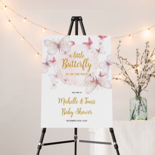 Pink Butterfly Baby Shower Welcome Sign