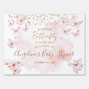 Pink Butterfly Baby Shower Welcome Yard Sign
