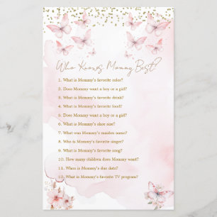 Pink Butterfly Baby Shower Who Knows Mommy Best