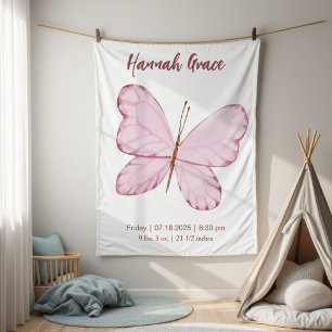 Pink Butterfly Baby Stats with Watercolor Stripes Blanket