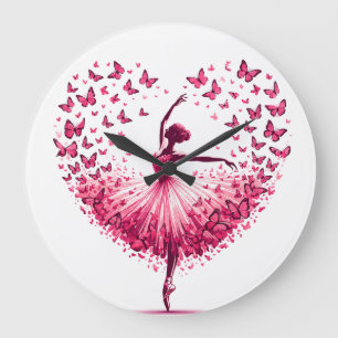 Pink Butterfly Ballerina Heart Wall Clock – Elegan