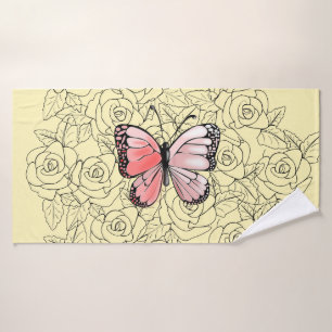 Pink Butterfly Bath Towel with Roses Choose Color