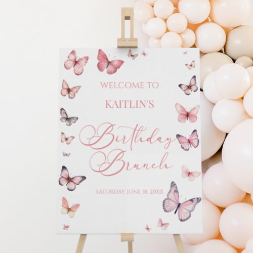 Pink Butterfly Birthday Brunch Party Welcome Sign