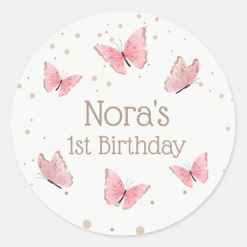 Pink Butterfly Birthday  Classic Round Sticker