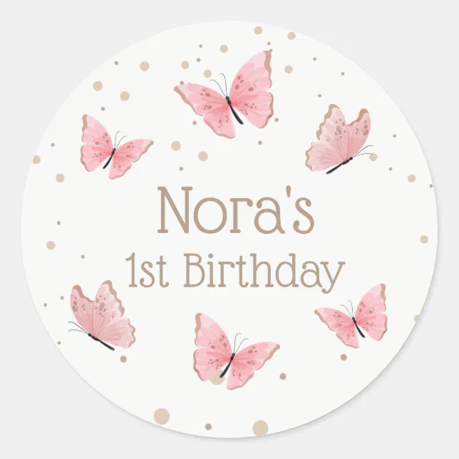 Pink Butterfly Birthday Classic Round Sticker | Zazzle