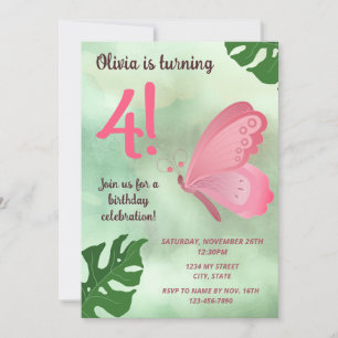 Pink Butterfly Birthday Invitation