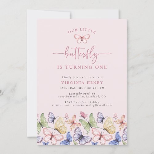 Pink Butterfly Birthday Invitation