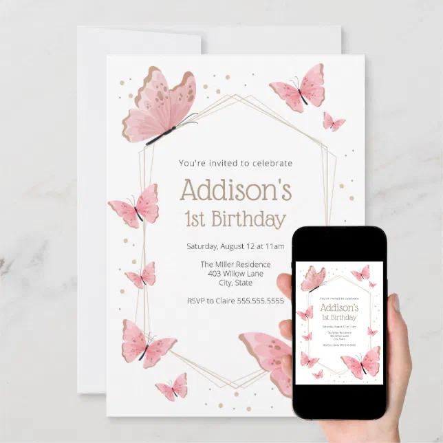 Pink Butterfly Birthday Invitation | Zazzle