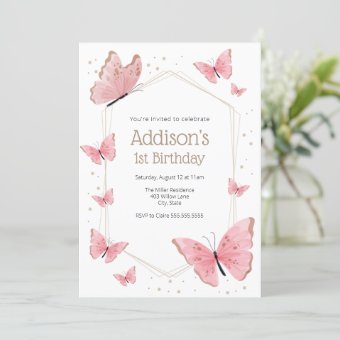 Pink Butterfly Birthday Invitation | Zazzle