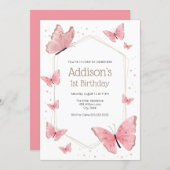 Pink Butterfly Birthday Invitation (Front/Back)