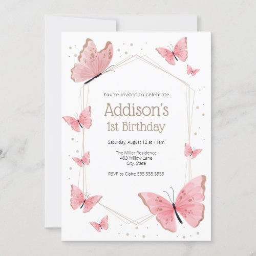 Pink Butterfly Birthday Invitation