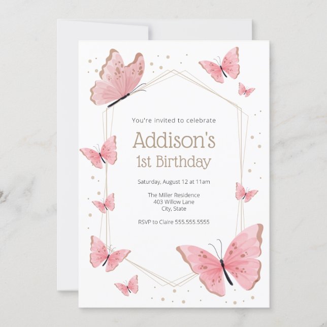 Pink Butterfly Birthday Invitation (Front)