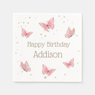 Pink Butterfly Birthday Napkins