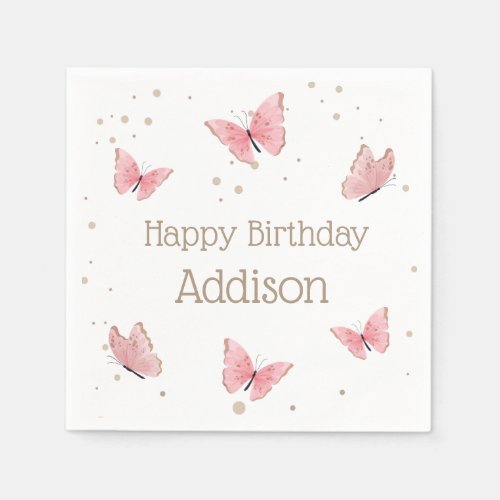 Pink Butterfly Birthday Napkins