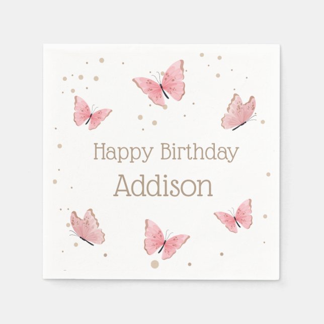 Pink Butterfly Birthday Napkins (Front)