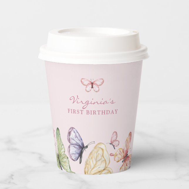 Pink Butterfly Birthday Paper Cups (Front)