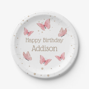 Pink Butterfly Birthday Paper Plates