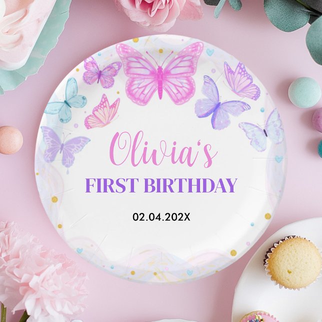Pink Butterfly Birthday Paper Plates (Creator Uploaded)