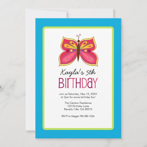 Pink Butterfly Birthday Party Invitaitons Invitation