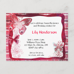Pink Butterfly Birthday Party Invitation
