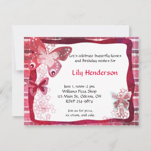 Pink Butterfly Birthday Party Invitation