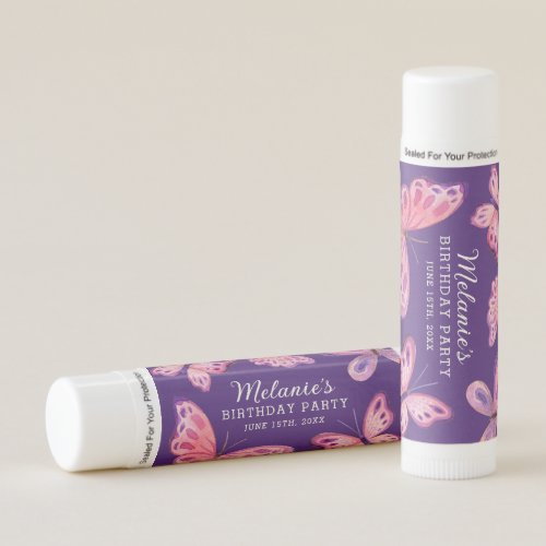 Pink Butterfly Birthday Party Lip Balm Favor
