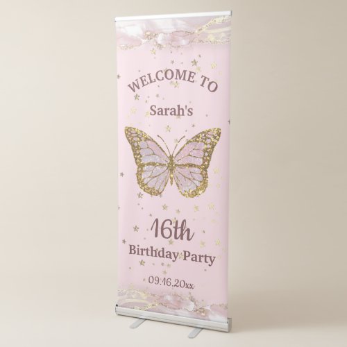 pink butterfly birthday party sign