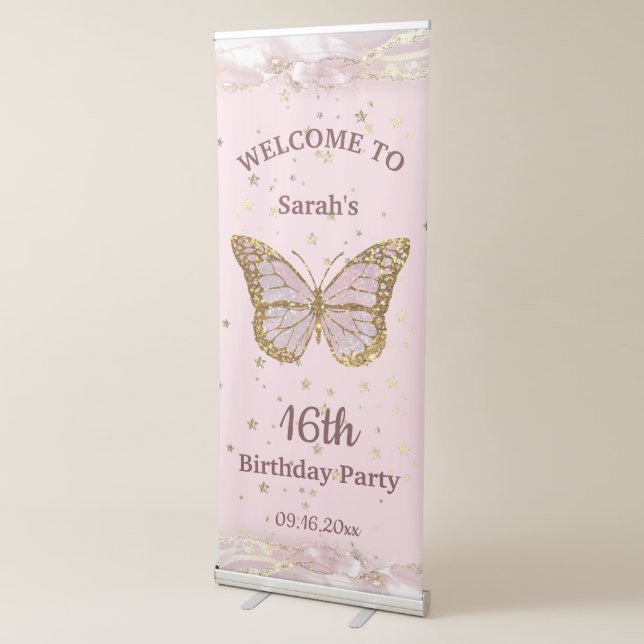 pink butterfly birthday party sign (3/4)