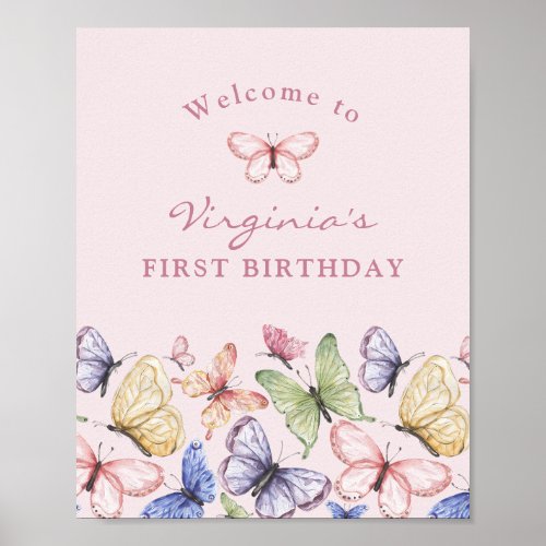 Pink Butterfly Birthday Poster