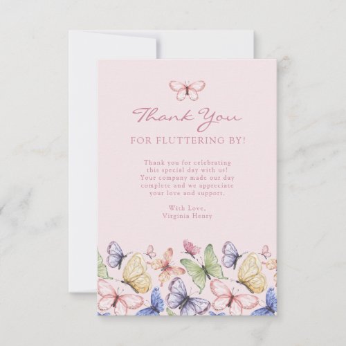 Pink Butterfly Birthday Thank You Card