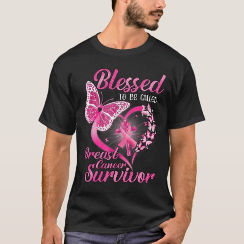 Pink Butterfly Blessed To Be Called Breast Cancer  T_Shirt