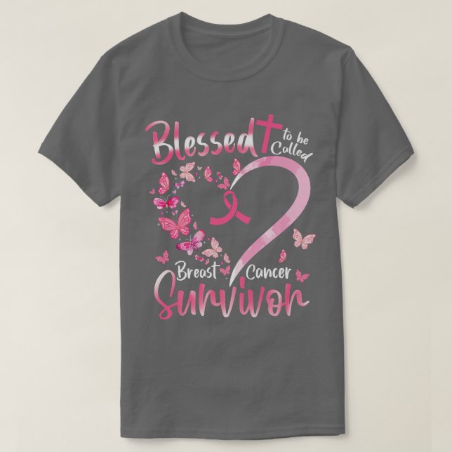 Pink Butterfly Blessed To Be Called Breast Cancer  T-Shirt (Design Front)